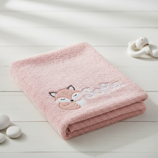 Asciugamano rosa con ricamo